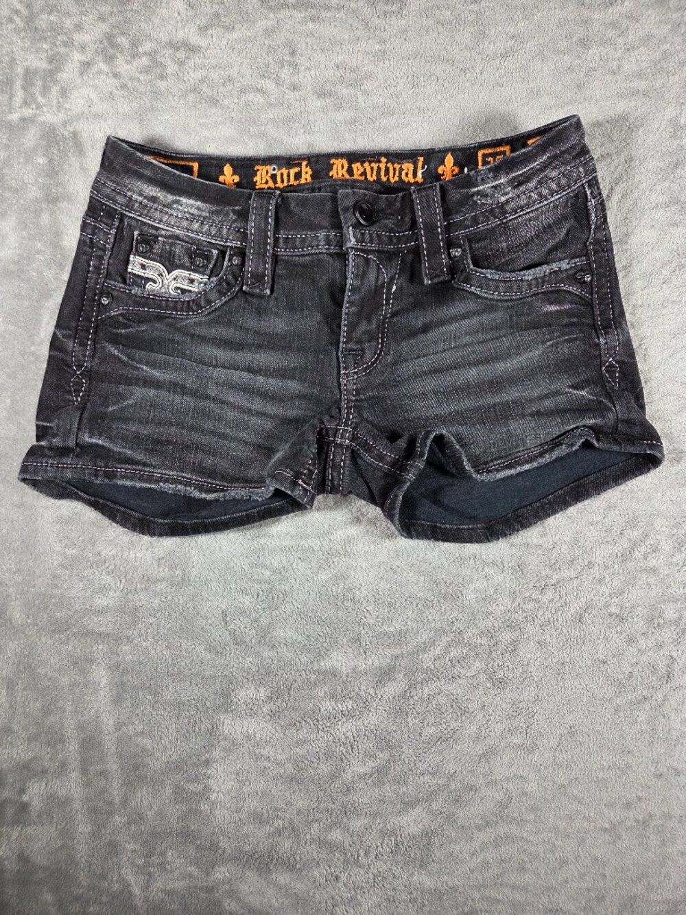 Rock Revival Karla Low Rise Black Denim Shorts Size 25